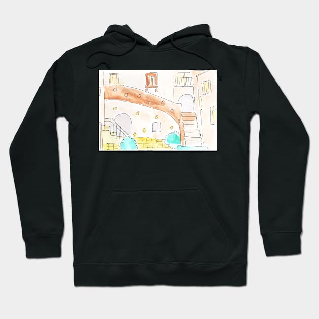 Watercolor background. Architecture, exterior, art decoration, sketch. Illustration hand drawn modern Hoodie by grafinya